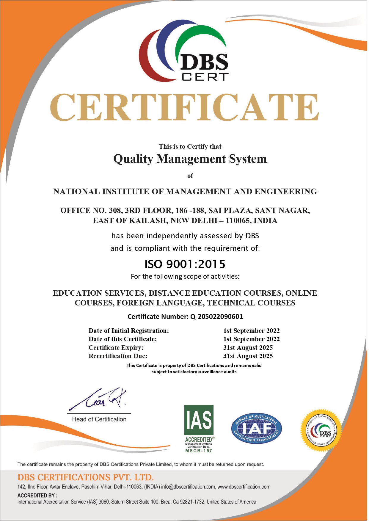 national institute of management and engineering - iso 9001-2015 dbs ias for 3 years_page-1sep2022